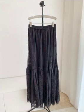 ELSA Black Lace Midi Maxi Skirt Size L Romantic Boho